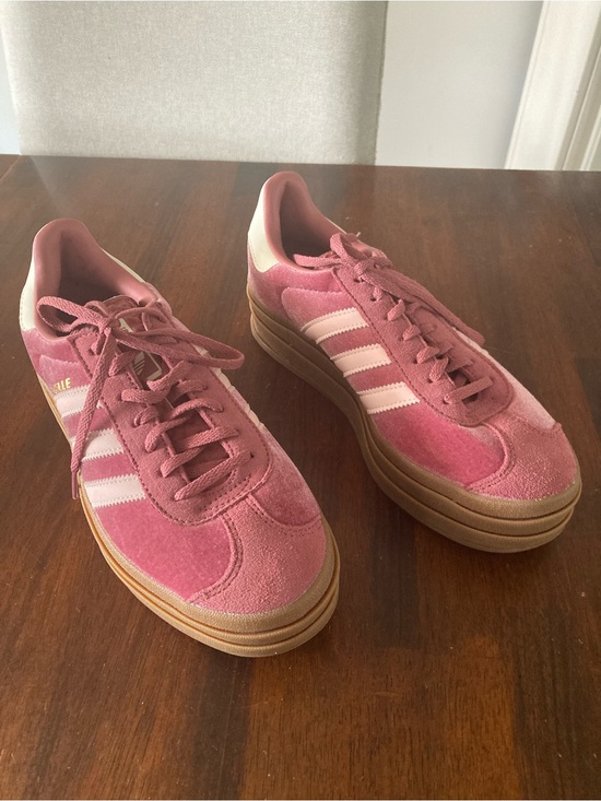 adidas Shoes - adidas Women’s Pink suede and velvet Platform Sneakers Stripes gazelle 8